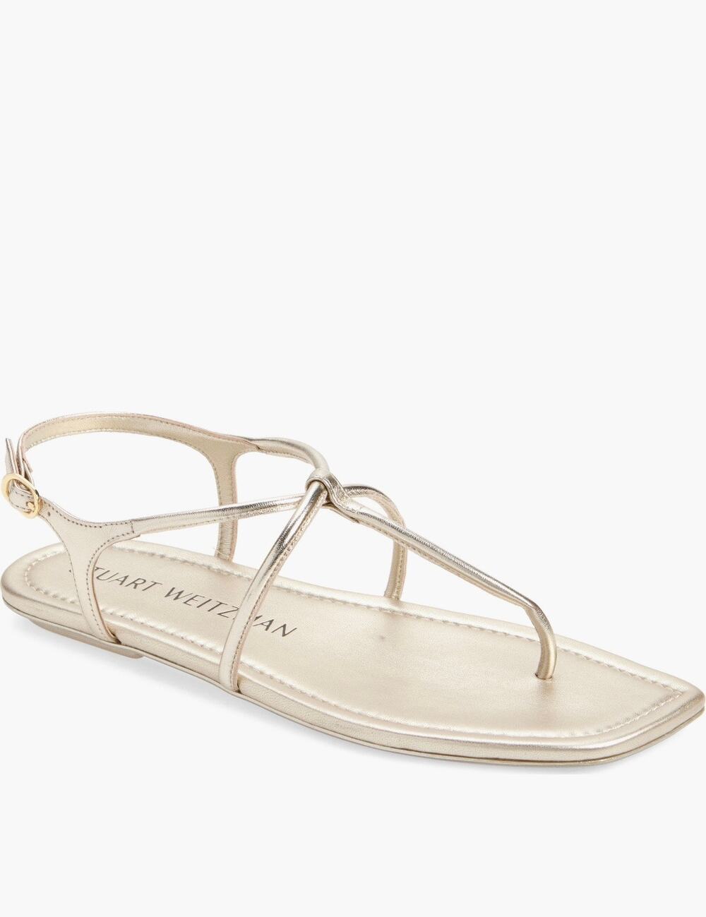 Stuart Weitzman Matilda Metallic Gold Flat Thong Strappy Sandal Women's 8.5B